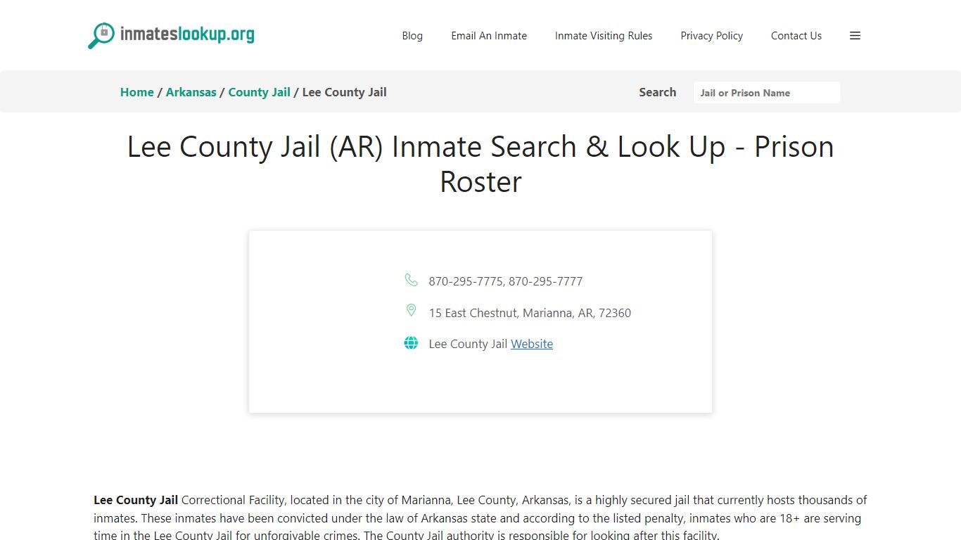 Lee County Jail (AR) Inmate Search & Look Up - Prison Roster